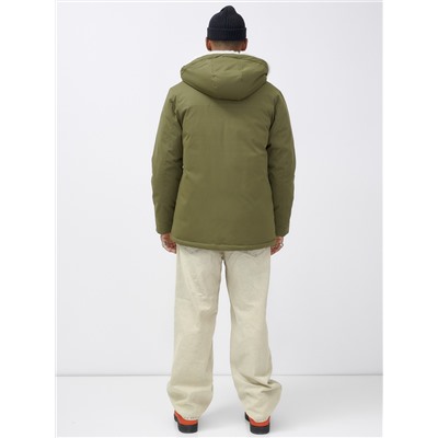 Парка мужская зимняя удлиненная с мехом хаки цвета 8755Kh