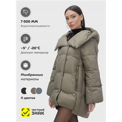 Куртка зимняя женская с большим капюшоном модная коричневого цвета 7739K