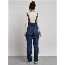 Полукомбинезон с высокой посадкой женский зимний темно-синего цвета 7605TS