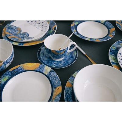 Сервиз чайный Доляна «Звёздная ночь», 12 предметов: 6 чашек 250 мл, 6 блюдец d=15 см, фарфор