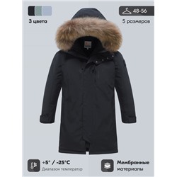 Парка зимняя мужская с капюшоном и мехом енот черного цвета 9537-1Ch