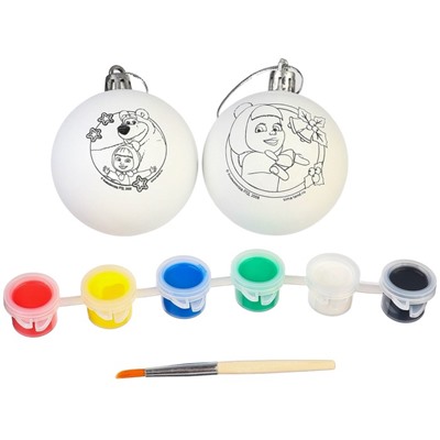Ёлочные шары под раскраску на новый год «Маша и Медведь», d=5.5 см, 2 шт, краски, набор для творчества