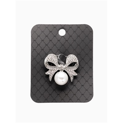 Брошь «Жемчужинка» классический бантик, цвет белый в серебре