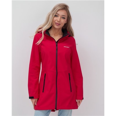 Парка спортивная женская с капюшоном softshell красного цвета 9568Kr