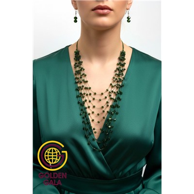 Комплект бижутерии "Хрустальная россыпь" , цвет зеленый мох