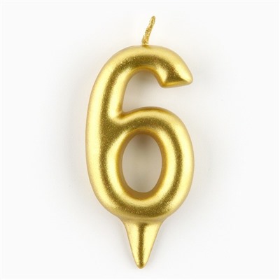 Свеча для торта, цифра «6», золото, 3 х 6 см