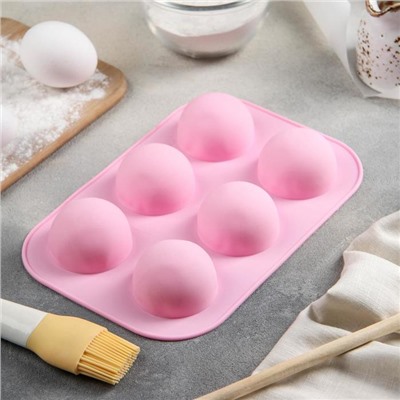 Форма для выпечки Доляна «Полусферы», силикон, 24×16 см, 6 ячеек, d=5.5 см, МИКС