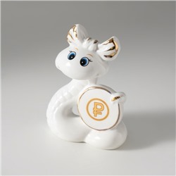 Фигурка керамика «Белая змейка с бантиком, с монеткой $», с золотом, 3×7.5×9.3 см