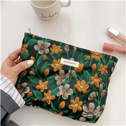 Retro capacious cosmetic bag, handheld organizer bag, small clutch bag, travel bag, liner, floral print