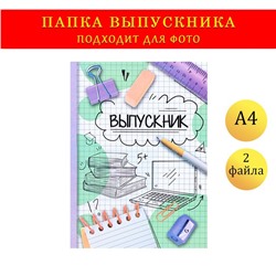Папка с двумя файлами А4 "Выпускник" фон в клетку, белый и зеленый