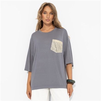 Футболка с декором из пайеток, Красиво живу (серая)