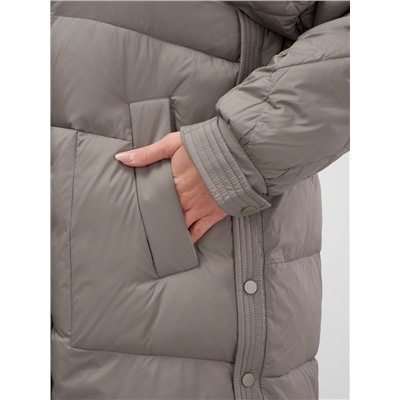 Куртка зимняя женская с мехом и капюшоном тренд коричневого цвета 7608K