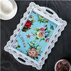 Поднос пластиковый прямоугольный «Ажурная кайма», 35×24×2 см, цвет МИКС