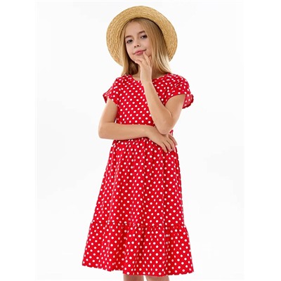 Детское платье "Ласточка" / Белый горошек на красном
