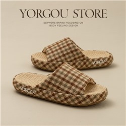 Graphic linen slippers Women's spring and summer 2024 new indoor sweat absorption home beef tendon bottom anti -slip men's four seasons