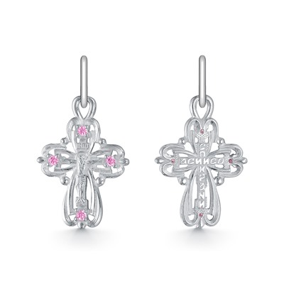 Крест с фианитом родированный серебро 925*