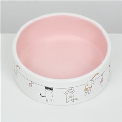 Миска керамическая "Весёлые котики",12,5 x 4,5 cм, 300 мл, белая/розовая