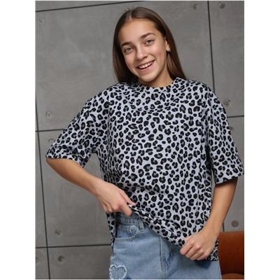 Футболка "Леопард" Серый Девочка