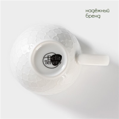 Набор чайный BellaTenero, 6 предметов: 2 чашки 350 мл, 2 деревянных блюдца d=12 см, 2 ложки, на бамбуковой подставке, керамика, белый