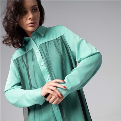 Рубашка комбинированное с сеткой, Срочно на обложку (бирюзовая)