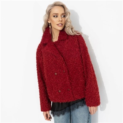 Полупальто из мягкого экомеха, Слишком заметна (красный закат, oversize, 42-48)