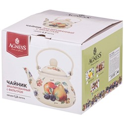 ЧАЙНИК AGNESS ЭМАЛИРОВАННЫ СО СЪЕМНЫМ ФИЛЬТРОМ ИЗ НЖС, СЕРИЯ "ФРУКТЫ" 1,3 Л