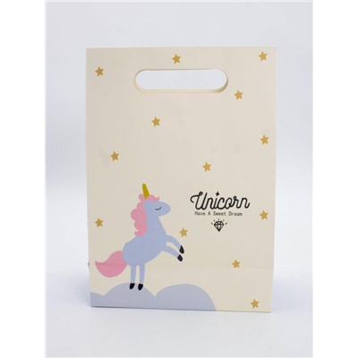 Пакет подарочный  (M) "Lovely unicorn", yellow (19x 9 x 27)
