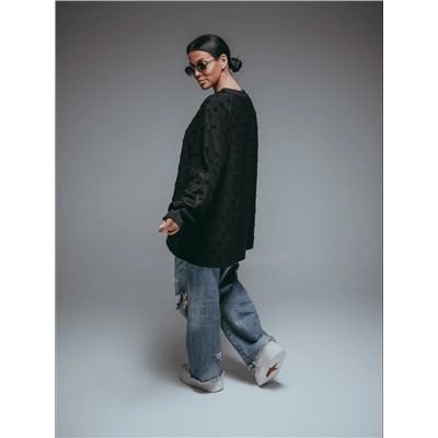 Свитшот Ребекка махра сердечки чёрный Лт