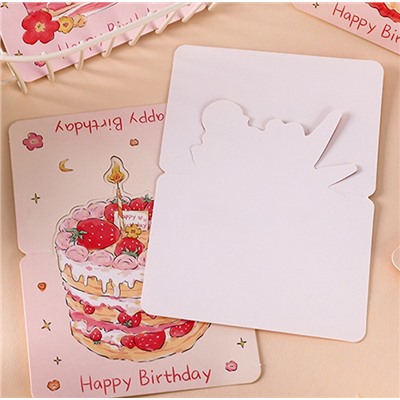 Открытка настольная Happy Birthday с фигурным тортом (Клубничный торт)