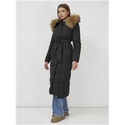 Пальто зимнее женское с мехом енот премиум класса черного цвета 3335Ch