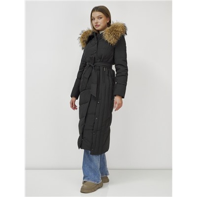 Пальто зимнее женское с мехом енот премиум класса черного цвета 3335Ch