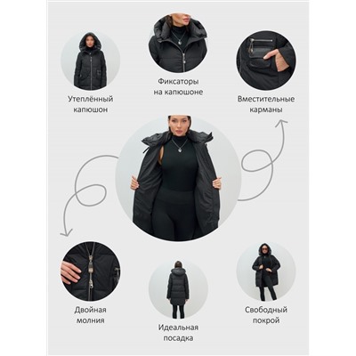 Куртка зимняя женская с капюшоном модная черного цвета 3193Ch