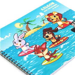 Альбом для рисования 20 л. "Зверята-серферы" гребень