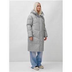 Пальто летучая мышь женское с капюшоном зимнее серого цвета 9616Sr