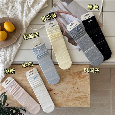 Songmu's thin and translucent Fair Island Korean ins blogger same style pile socks solid color sweet bow socks for women