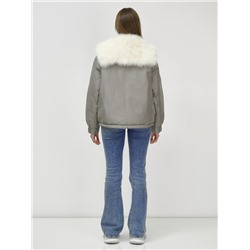 Куртка бомбер ангел с мехом песец премиум класса серого цвета 390_1Sr