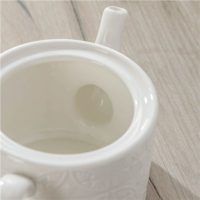 Набор чайный Доляна «Эстет. Орнамент», 3 предмета: чайник 400 мл, 2 кружки 280 мл, фарфор, белый