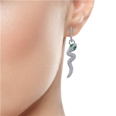 Серьги с фианитом родированные серебро 925*