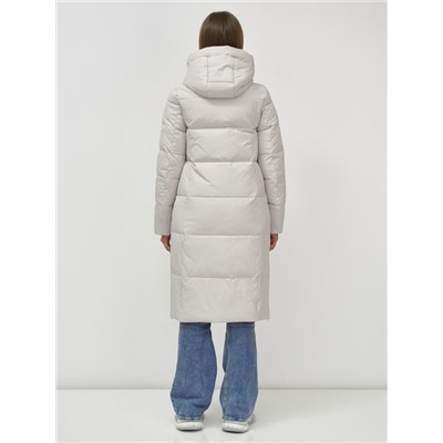 Пальто утепленное стеганное зимнее с капюшоном женское бежевого цвета 9636_1B