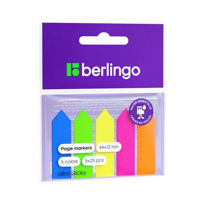 Флажки-закладки пластиковые Berlingo "Ultra Sticky", 12*44мм, стрелки, 25л*5 неоновых цветов