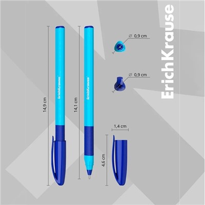 Набор ручек шариковых 4 штуки, ErichKrause U-109 Neon Stick&Grip, игольчатый узел 1.0 мм, чернила синие, супермягкое письмо, резиновый держатель, корпус неоновый, МИКС