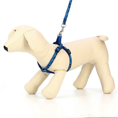 Комплект прошитый «Милитари», ширина 1 см, поводок 120 см, шлейка 23-35 см, синий