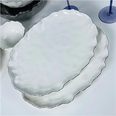 305-298 Набор из 2 овальных блюд 36х25х4,5см ВАНЕССА СЕРЕБРО в под.уп.(х8)Фарфор