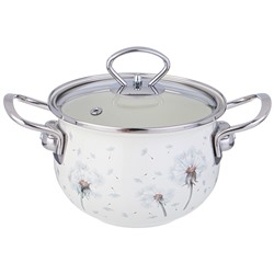 КАСТРЮЛЯ AGNESS ЭМАЛИРОВАННАЯ СО СТЕКЛЯННОЙ КРЫШКОЙ СЕРИЯ "DANDELION", 1,5 Л ДИА. 16СМ