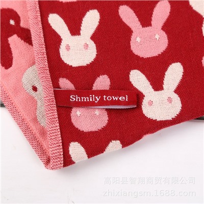 Export towels, home furnishings, four-layer cotton jacquard gauze rabbit face towel, soft water absorption souvenir factory price, four-layer thicker