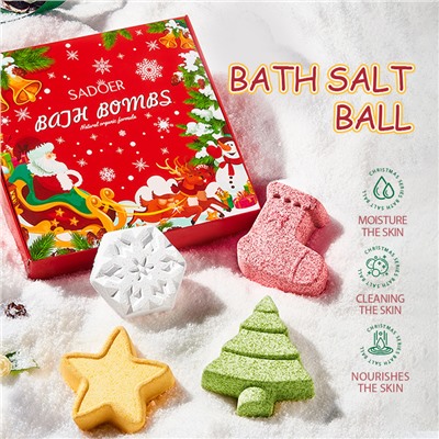Подарочный набор бомбочек для ванны SADOER Bath Bombs natural organic formula (новогодняя серия), 4шт*100 гр
