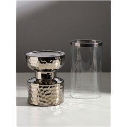 Подсвечник на 1 свечу «Омут», керамика, стекло, d=8 см, серебро, 9.5×9.5×26 см