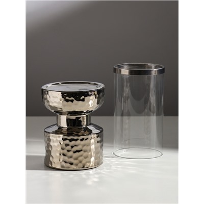 Подсвечник на 1 свечу «Омут», керамика, стекло, d=8 см, серебро, 9.5×9.5×26 см