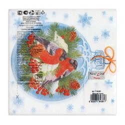 Салфетки новогодние бумажные «Зимние птички», 33×33 см, 2 слоя 20 шт.