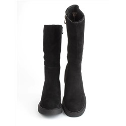 02-FI908-2M BLACK Сапоги зимние женские (натуральная замша, натуральный мех)